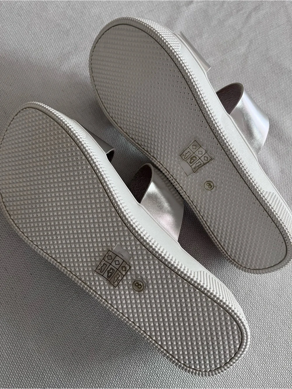 Allegra K Metallic Silver Double-Strap Slides Size 8